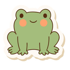 Smiling cartoon frog in pastel style. Hand-drawn kawaii sticker for children, nursery decor, planners, or spring-themed designs.