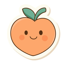 Smiling peach with a little leaf. Soft pastel kawaii sticker perfect for planners, gifts, and cute design.