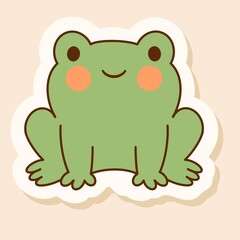 Smiling cartoon frog in pastel style. Hand-drawn kawaii sticker for children, nursery decor,...