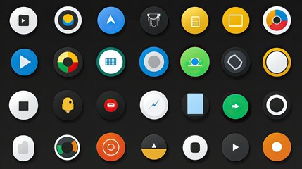 Colorful Interface Icons on a Dark Background