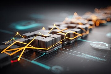 Abstract digital graphic of interconnected cubes with data visualization