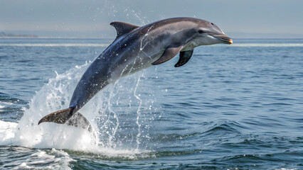 Fototapeta premium Dolphin jumping out of the water stock photo marine wildlife sea ocean aquatic mammal animal photography