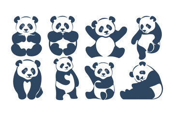 Naklejka premium Set of Cute Panda Bear Illustrations in Different Poses. Vector Cartoon Style Animals for Kids Designs, Logos, Stickers, and Branding