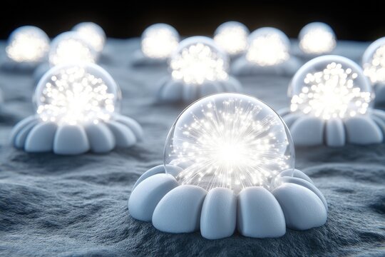 Glowing spheres on a textured surface