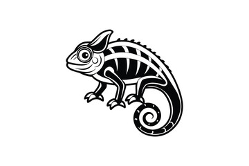 Obraz premium Chameleon Illustration in Black and White Silhouette Style