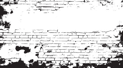 Monochrome image of a distressed brick wall with peeling paint and grunge textures in black and white