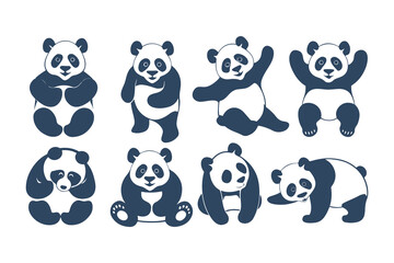 Obraz premium Set of Cute Panda Bear Illustrations in Different Poses. Vector Cartoon Style Animals for Kids Designs, Logos, Stickers, and Branding