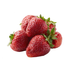 A cluster of ripe, red strawberries with fresh green leaves, showcasing their vibrant color and natural sheen, ideal for culinary, health, or marketing themes.