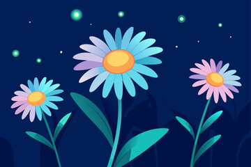 Vibrant Night Blooming Daisies Illuminated By Soft Glow