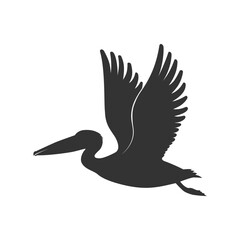 Fototapeta premium Pelican graphic icon. Flying pelican sign isolated on white background. Vector illustration