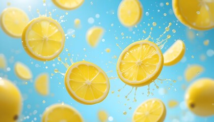 Dynamic Splash of Fresh Lemon Slices, Culinary Inspiration, Studio Setting, Food Photography, Vibrant Atmosphere