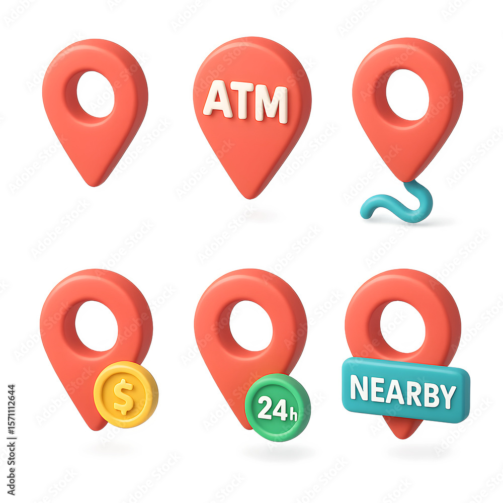 Poster 3d isometric ui ux location pin set transparent background icons for app design, website development