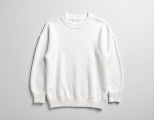 High-resolution mockup of a woman wearing a plain white sweater with no logos or branding. Clean background, minimalist style, perfect for apparel design, e-commerce, or clothing ads.