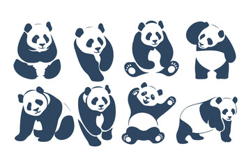 Obraz premium Set of Cute Panda Bear Illustrations in Various Poses. Vector Wildlife Animal Icons for Logos, Mascots, Posters, and Nature Themed Designs