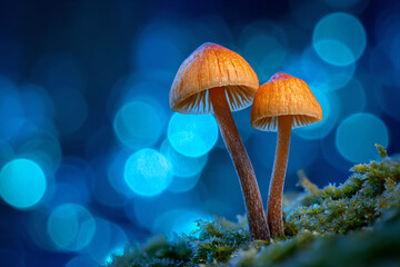 Fototapeta premium a couple of mushrooms that are on a moss