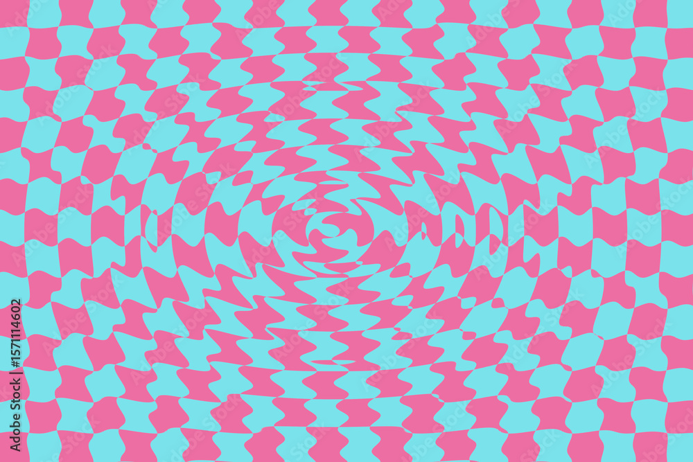 Poster liquid checkers background. high-resolution warped checkerboard pattern with a bold and dynamic opti