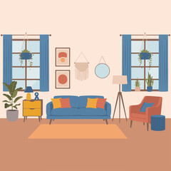 Living room interior. Vector flat  cartoon illustration
