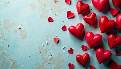 Romantic red hearts scattered on textured background for Valentine's Day decorations, Valentine's Day, textured