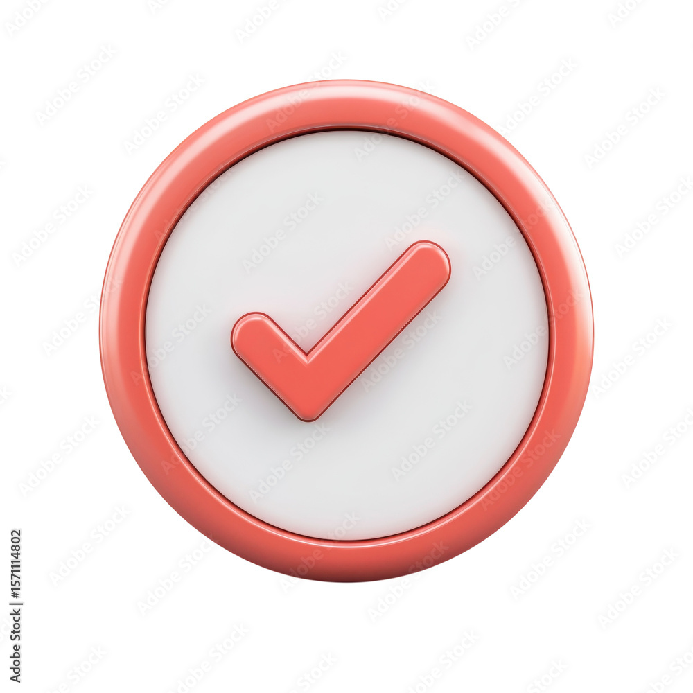 Poster 3d illustration of a circle with check mark approval success and on transparent background