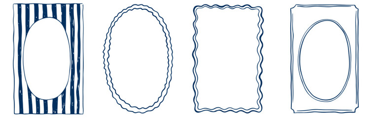 Hand drawn ink vintage frames. Stamp or letter mark frames for greeting cards, wedding, birthday party, invitations in italian or greek marine sea coastal style. Minimalist ornament vector borders.