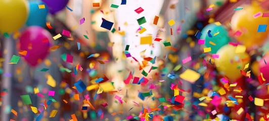 The colorful confetti shower brightening a lively street celebration.