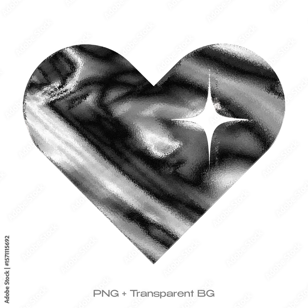 Poster y2k chrome heart – retro futuristic element png. chrome y2k-inspired shape in png format with transp