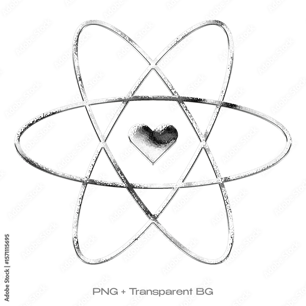 Poster y2k chrome atom – retro futuristic element png. chrome y2k-inspired shape in png format with transpa