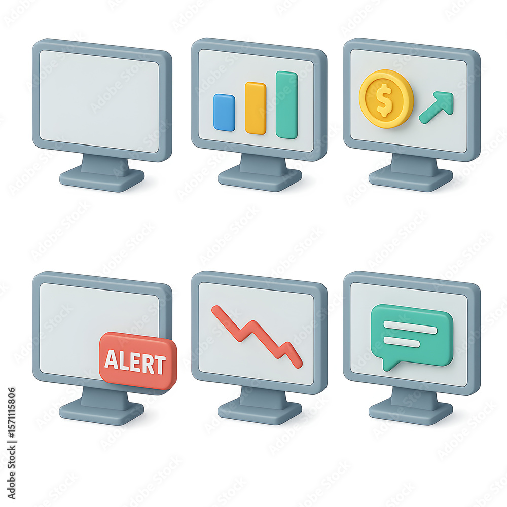 Aufkleber 3d isometric ui ux set transparent background computer monitors with business icons for design proje