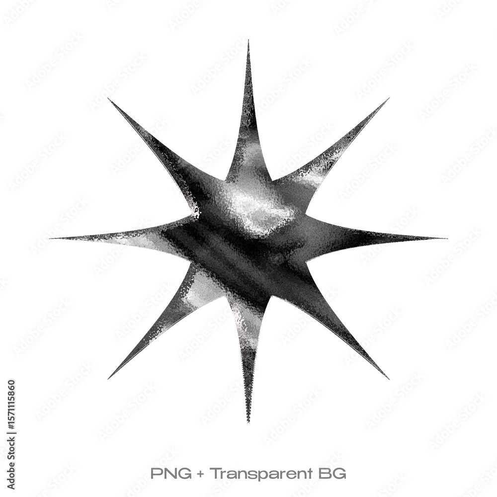 Poster y2k chrome star – retro futuristic element png. high-resolution chrome y2k-inspired shape in png for