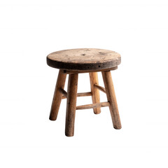 A rustic wooden stool featuring a round top and three sturdy legs. Ideal for home decor, vintage aesthetics, or functional seating.
