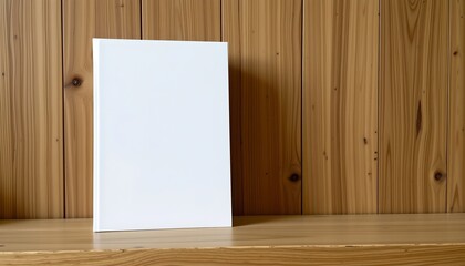 Naklejka premium a white book stands upright against a light wooden paneled wall, suggesting it has been casually placed there, possibly for display or easy access.