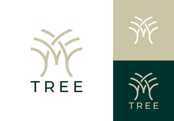 abstract tree logo design. line nature garden forest luxury icon vector concept