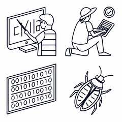 Naklejka premium Programming and Coding Icons in Line Art Style 