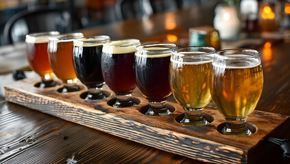 A vibrant assortment of craft beers displayed in unique glassware, perfect for showcasing diversity in flavors and brewing styles.