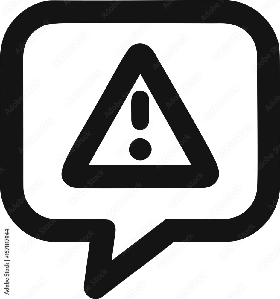 Poster warning message icon in black and white with exclamation mark symbol