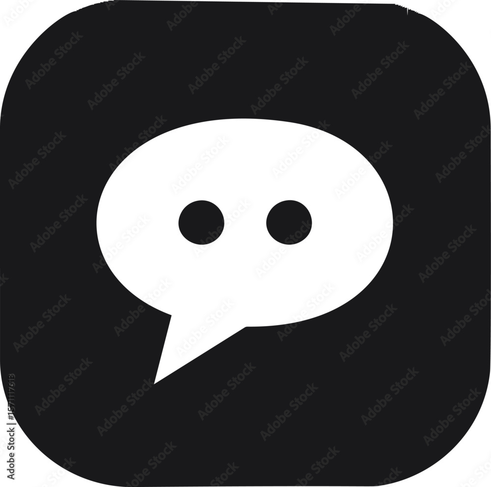 Poster black and white chat icon with speech bubble and two dots on rounded square