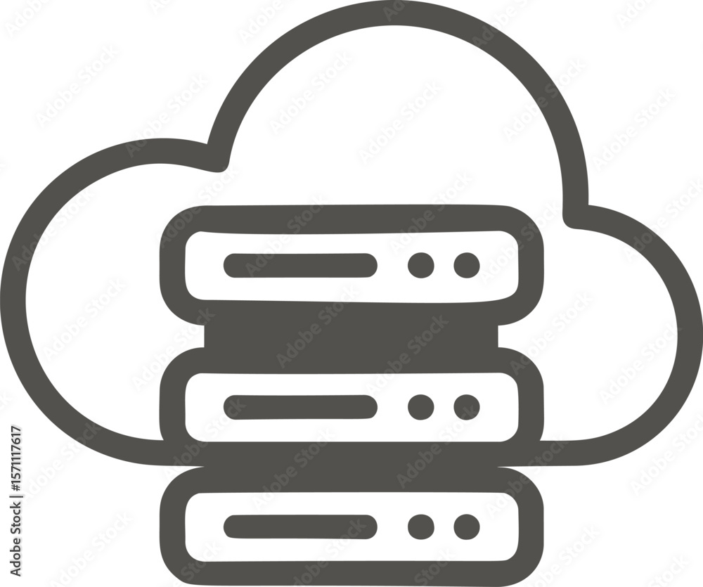 Poster cloud icon with server stacks depicting cloud computing concept