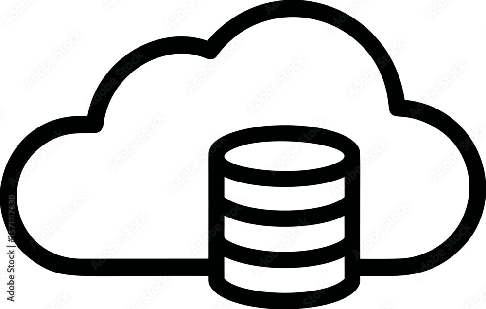 Poster cloud computing icon with database symbol in black and white illustration