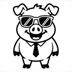 Cool Pig with Sunglasses Vector Illustration. Cartoon Farm Animal Clipart.