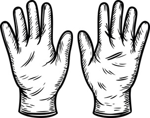 Line drawing of a pair of open hands showing detail, monochrome sketch
