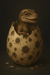 Dinosaur egg with hatched dinosaur on transparent background