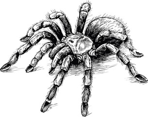 Ink drawing of a detailed tarantula with intricate textures and shading