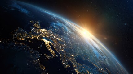 Fototapeta premium The Earth Viewed from Space with a Beautiful Sunrise Over Europe
