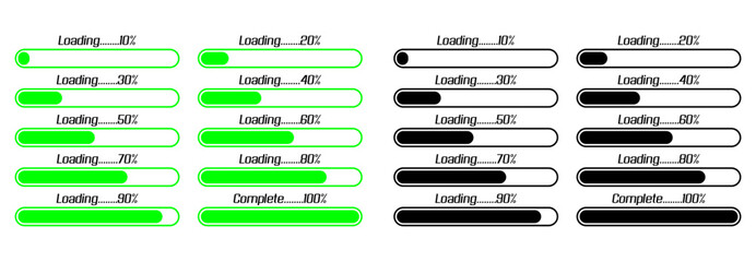 Set of  Vector illustrations of  loading bar progress icons on white background