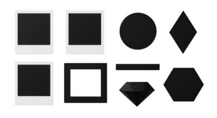 Collection of frames and geometric shapes isolated on transparent background