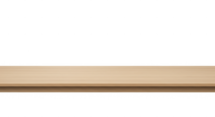 Simple wooden shelf or table surface, product display isolated on transparent background