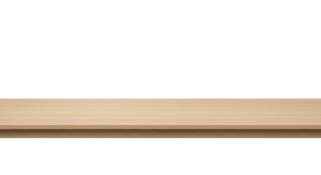 Simple wooden shelf or table surface, product display isolated on transparent background