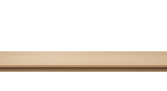 Simple wooden shelf or table surface, product display isolated on transparent background
