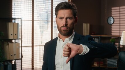 Portrait at office angry sad serious frown Caucasian man business male company worker problem...