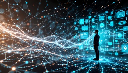 imagine a futuristic scene where the cutting edge technology of artificial intelligence intertwines with the serene concept of wellness, in this artwork